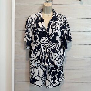 Roxy Navy & White Tropical Cover-Up Set | Button Top + Shorts | Size S